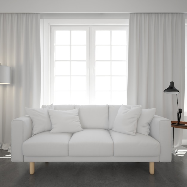 Free PSD white sofa under a window