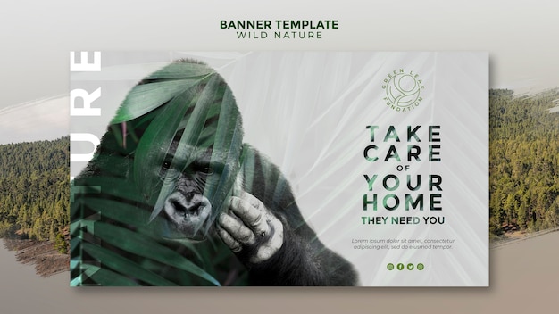 Free PSD wild nature gorilla and leaves banner template