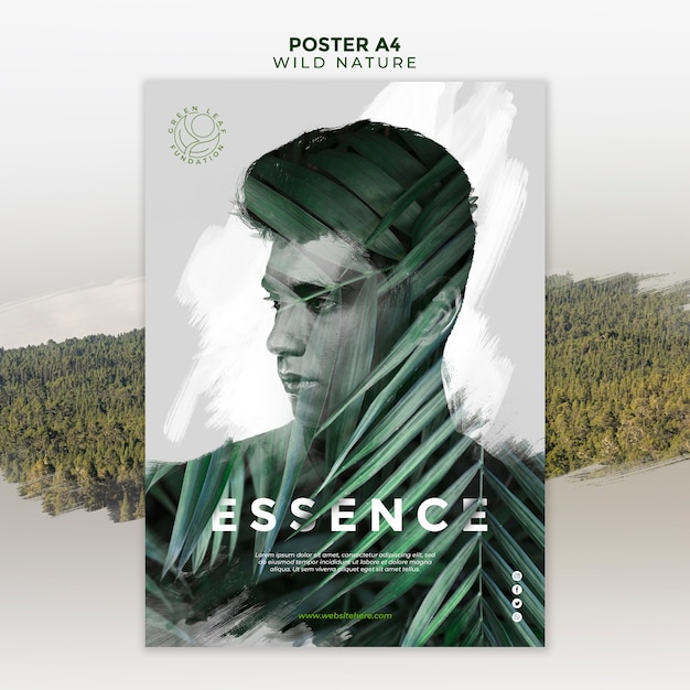 Free PSD wild nature with man between leaves poster