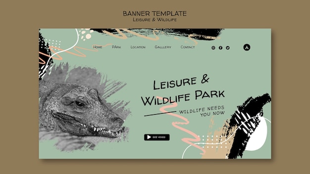 Free PSD wildlife preservation and protection landing page template with abstract brush strokes