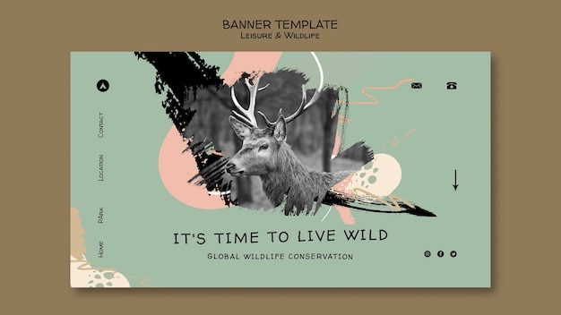 Free PSD wildlife preservation and protection landing page template with abstract brush strokes