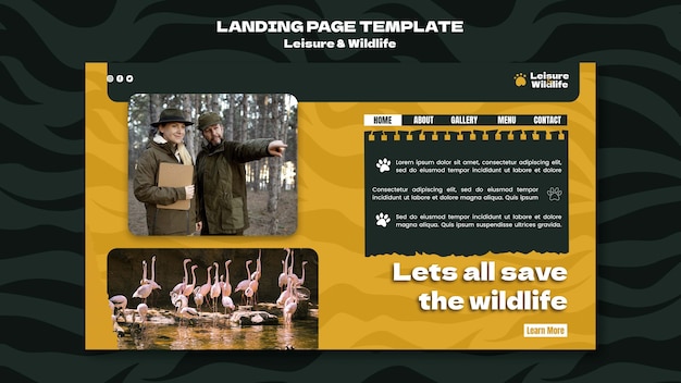 Free PSD wildlife preservation and protection landing page template