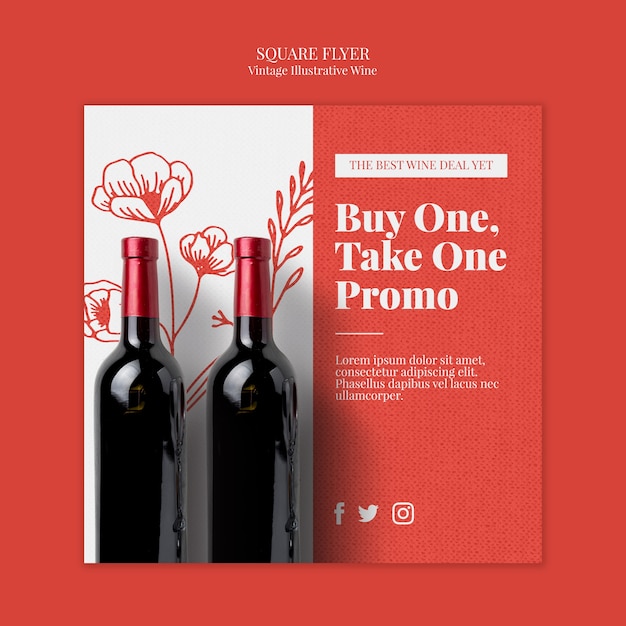 Free PSD wine square flyer style