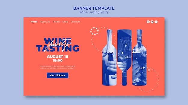 Free PSD wine tasting party landing page template