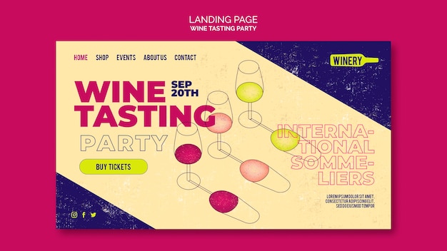 Free PSD wine tasting party landing page template