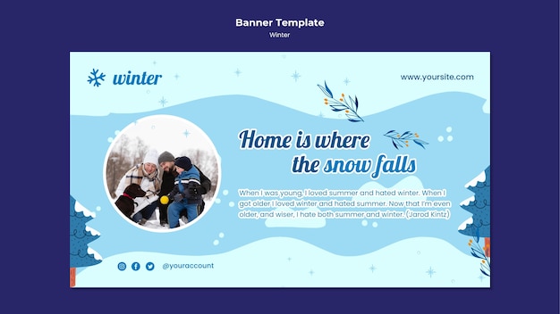 Winter horizontal banner template with blue details