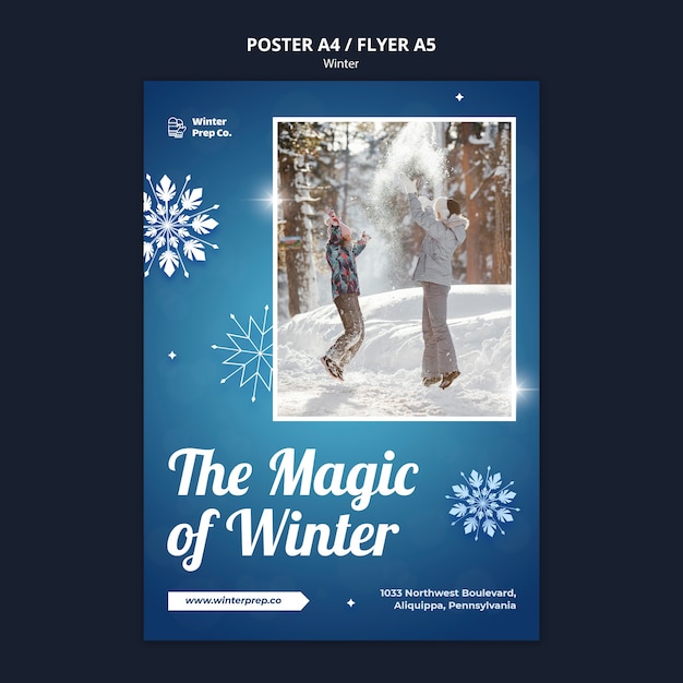 Free PSD winter magic special sale poster template