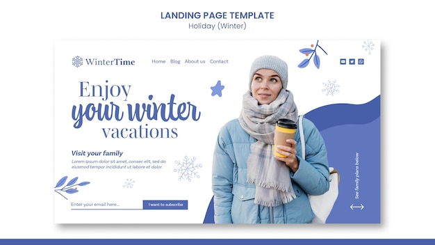 Free PSD winter vacation landing page template