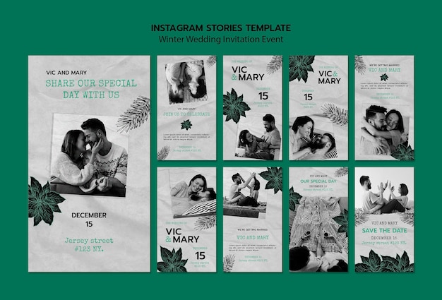 Free PSD winter wedding instagram stories collection