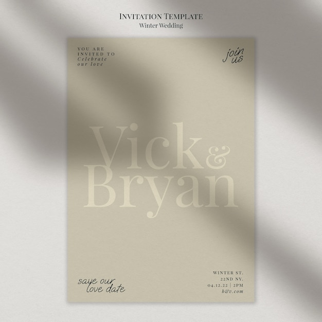 Free PSD winter wedding invitation template