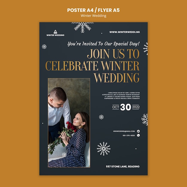 Free PSD winter wedding poster template