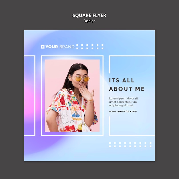 Woman covering hr face with hand fashion square flyer template