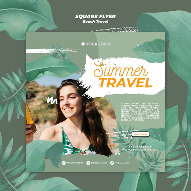 Free PSD woman in daylight summer travel square flyer