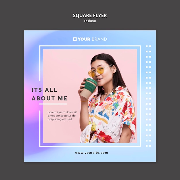 Woman drinking coffee fashion square flyer template