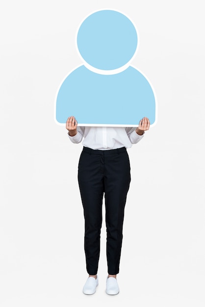 Free PSD woman holding a blue user icon