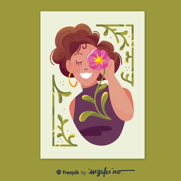 Free PSD woman holding flower on her eye