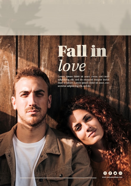 Free PSD woman and man on autumn vertical web template 