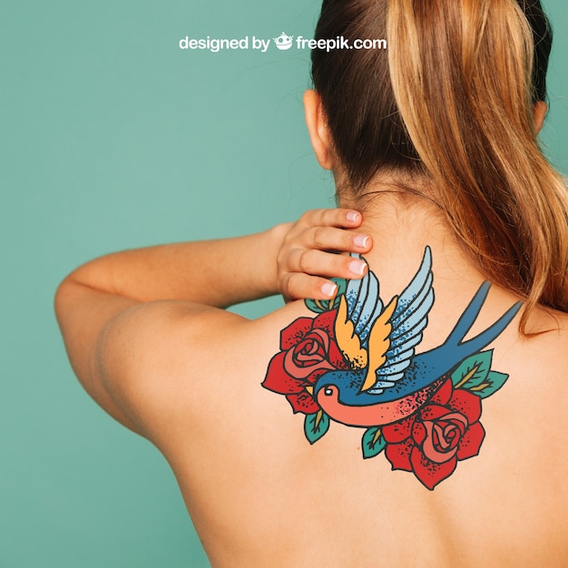 Free PSD woman mockup for tattoo art on back