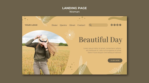 Free PSD woman outdoors landing page