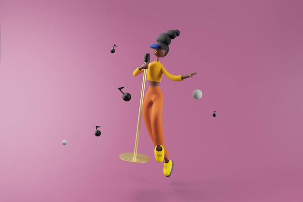 Woman using virtual reality glasses and singing a song on isolated background 3d illustration Cartoon characters