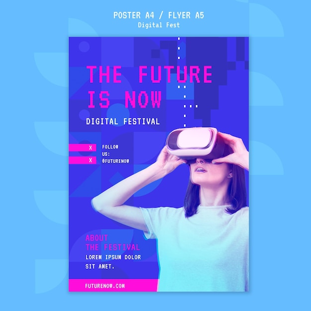 Free PSD woman using a virtual reality headset poster template