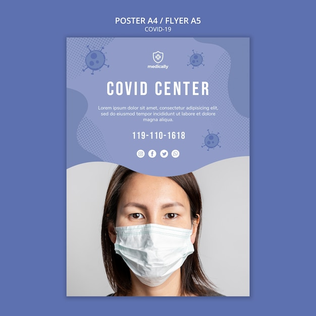 Free PSD woman wearing mask coronavirus flyer template