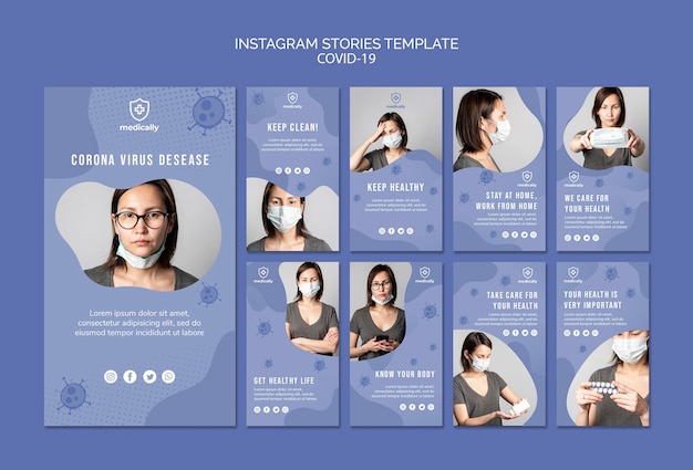 Free PSD woman wearing mask instagram stories