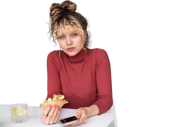 Woman wearing messy bun hairstyle