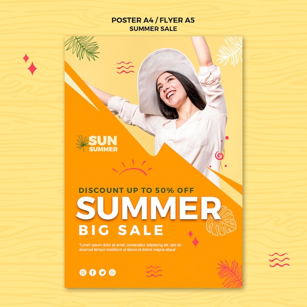 Free PSD woman wearing summer clothes sales flyer