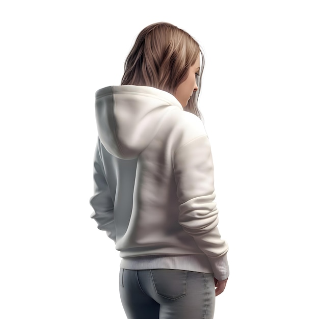 Free PSD woman in a white hoodie on a white background 3d rendering