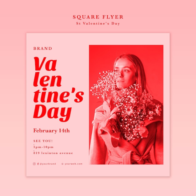 Free PSD woman with flowers in her jacket square flyer