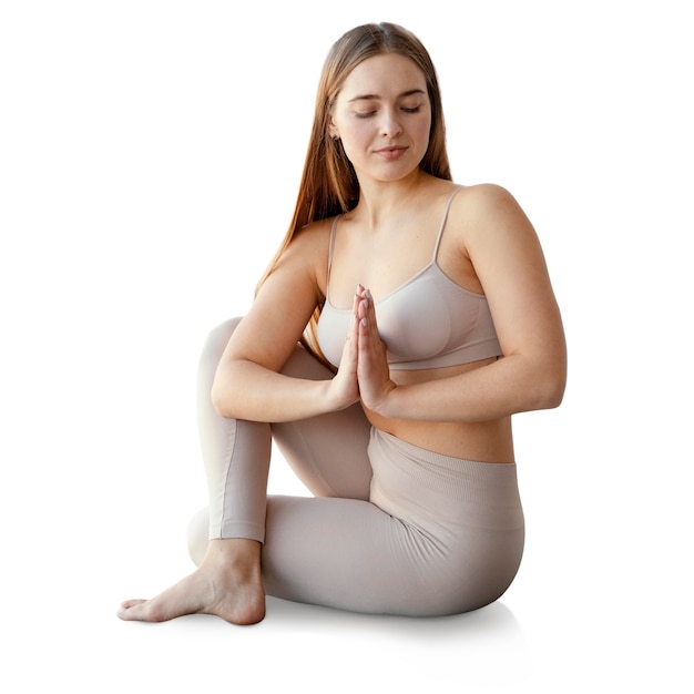 Woman in yoga position isolated