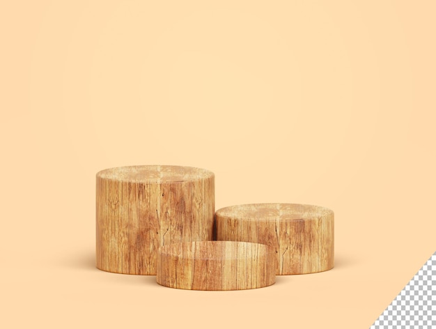 Free PSD wood podium product stand empty display abstract wooden minimal pedestal luxury natural background for product placement 3d rendering