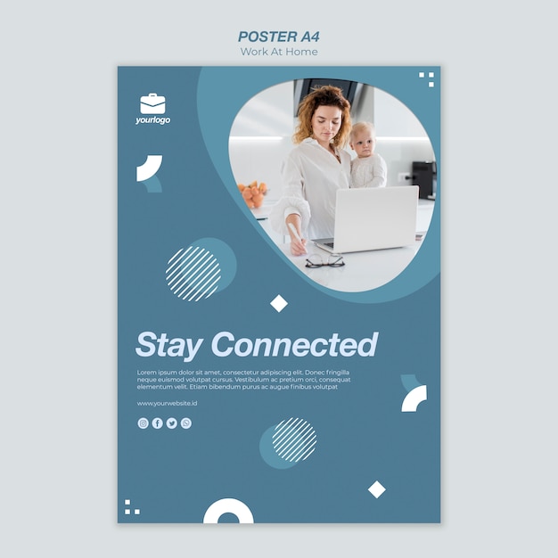 Free PSD work from home poster template