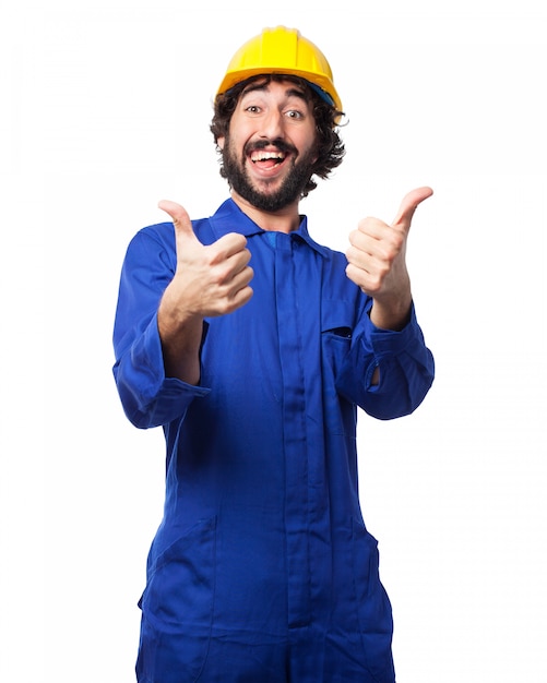 Worker with thumbs up