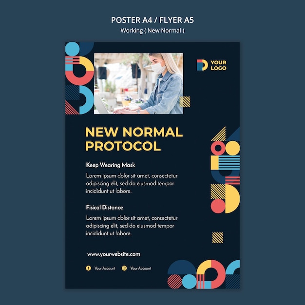 Free PSD working in the new normal way poster with photo