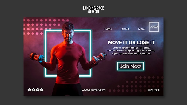 Free PSD workout concept landing page design