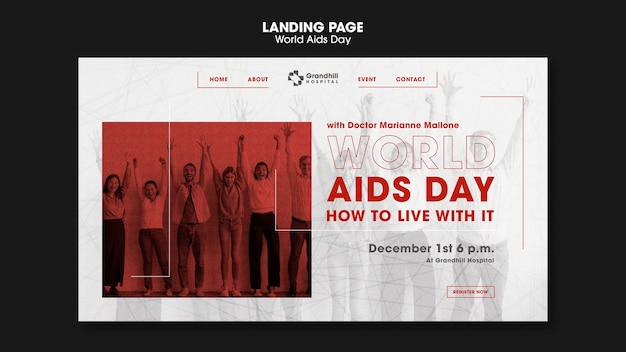 Free PSD world aids day awareness landing page