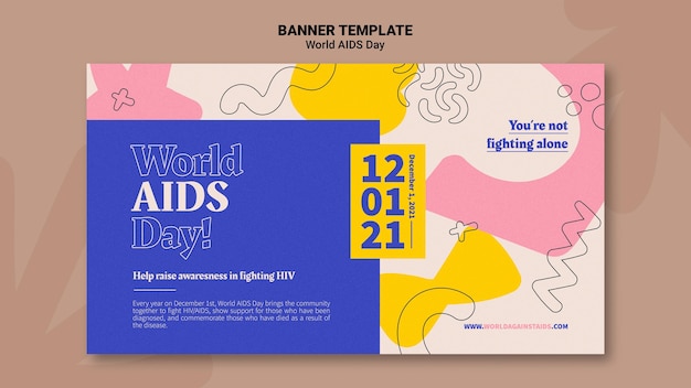 Free PSD world aids day banner template with colorful details