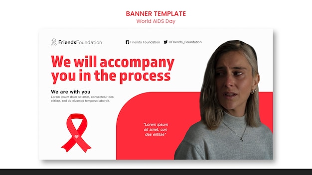 Free PSD world aids day banner template with red details