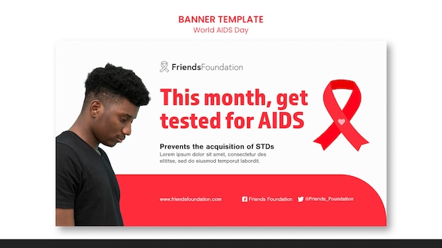 Free PSD world aids day banner template with red details