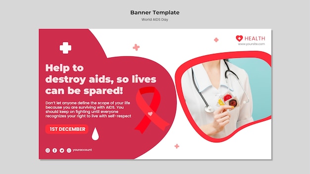 World aids day banner template with red details