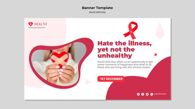 Free PSD world aids day banner template with red details