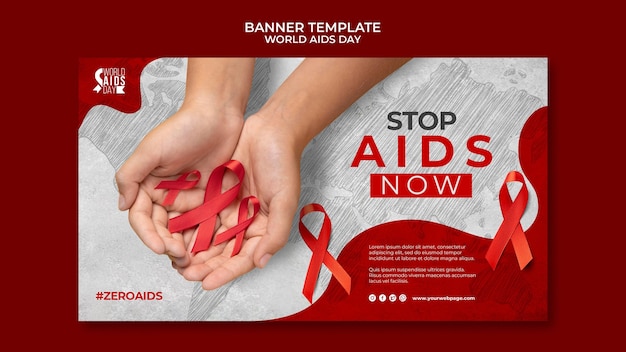 Free PSD world aids day banner template with red details