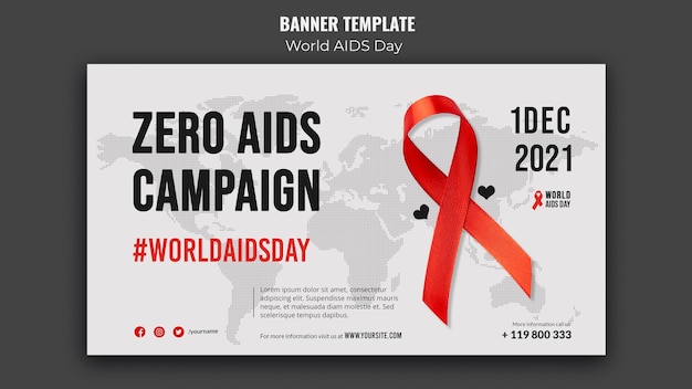 Free PSD world aids day banner template with red ribbon