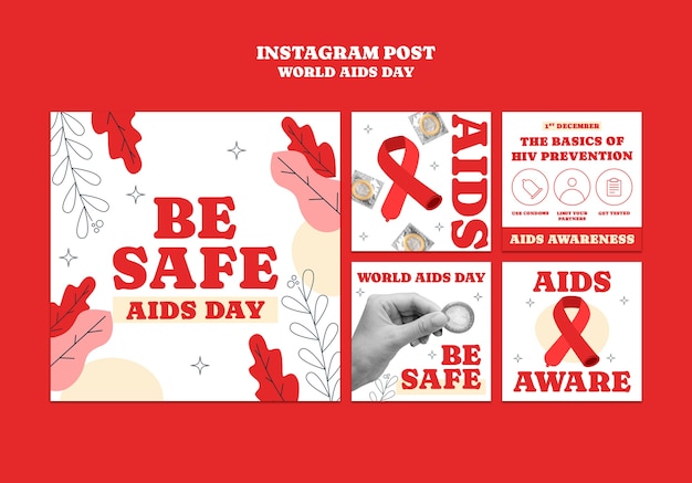 Free PSD world aids day celebration  instagram posts