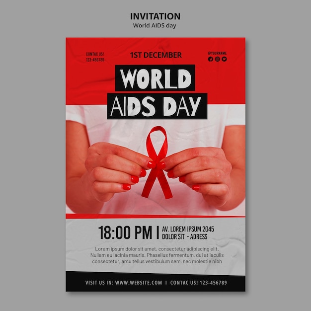 Free PSD world aids day  invitation template