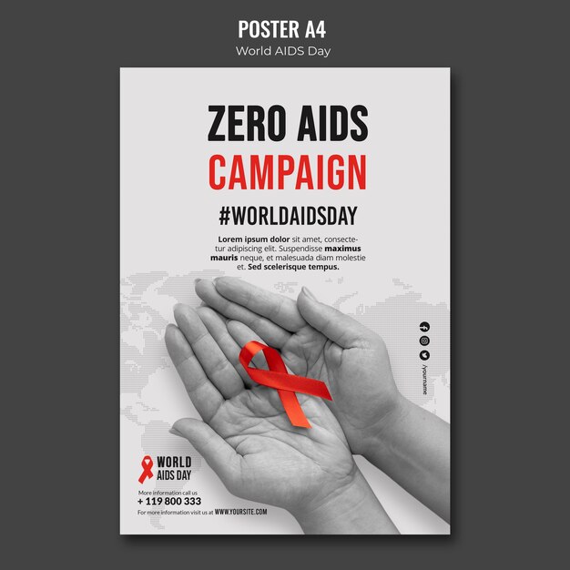 World aids day poster template with red ribbon