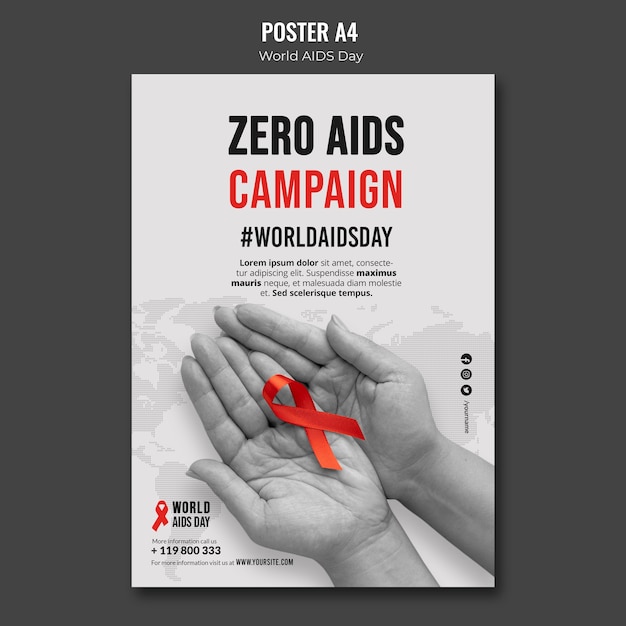 World aids day poster template with red ribbon