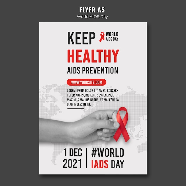 Free PSD world aids day poster template with red ribbon